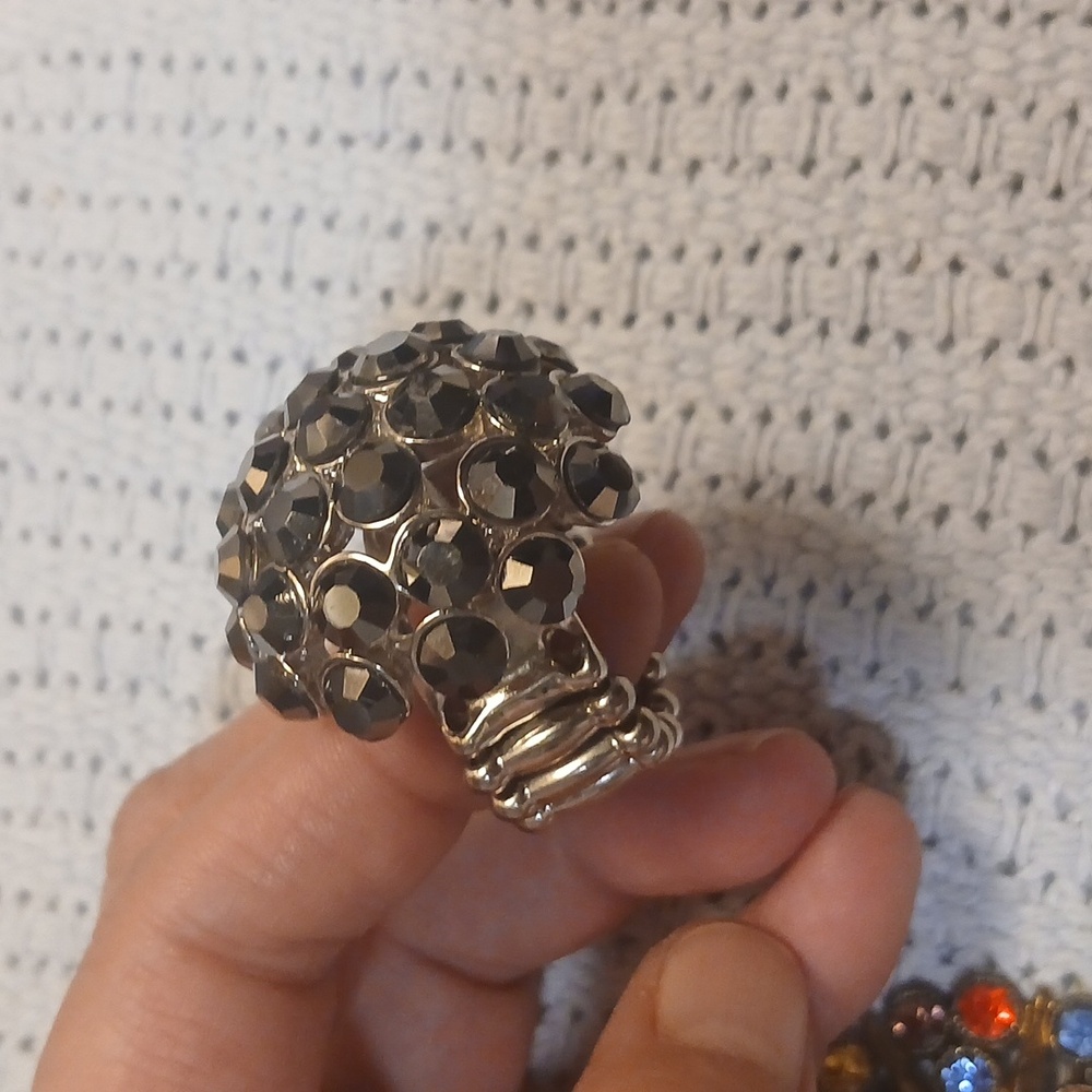 Colorful Vintage Gem Brooch and Black Gem Ring Set - Picture 5 of 14